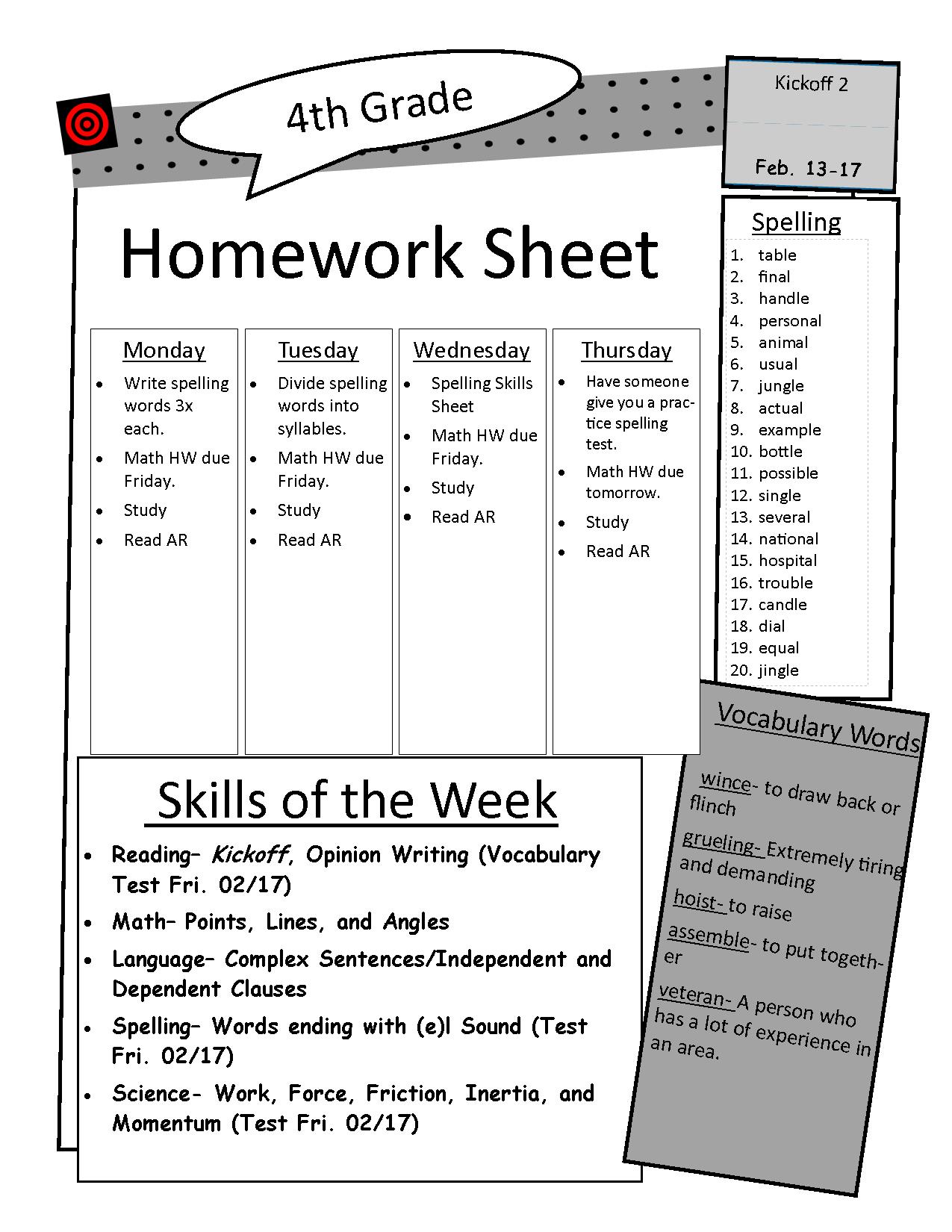 homework for 4th graders